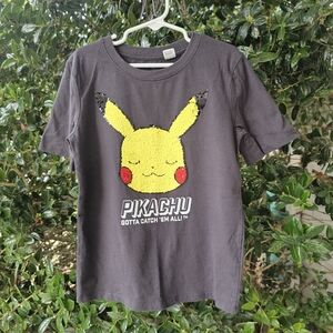 Boys 6/7 Small H&M Black Pokémon Sequin Short Sleeve T-Shirt Pikachu
